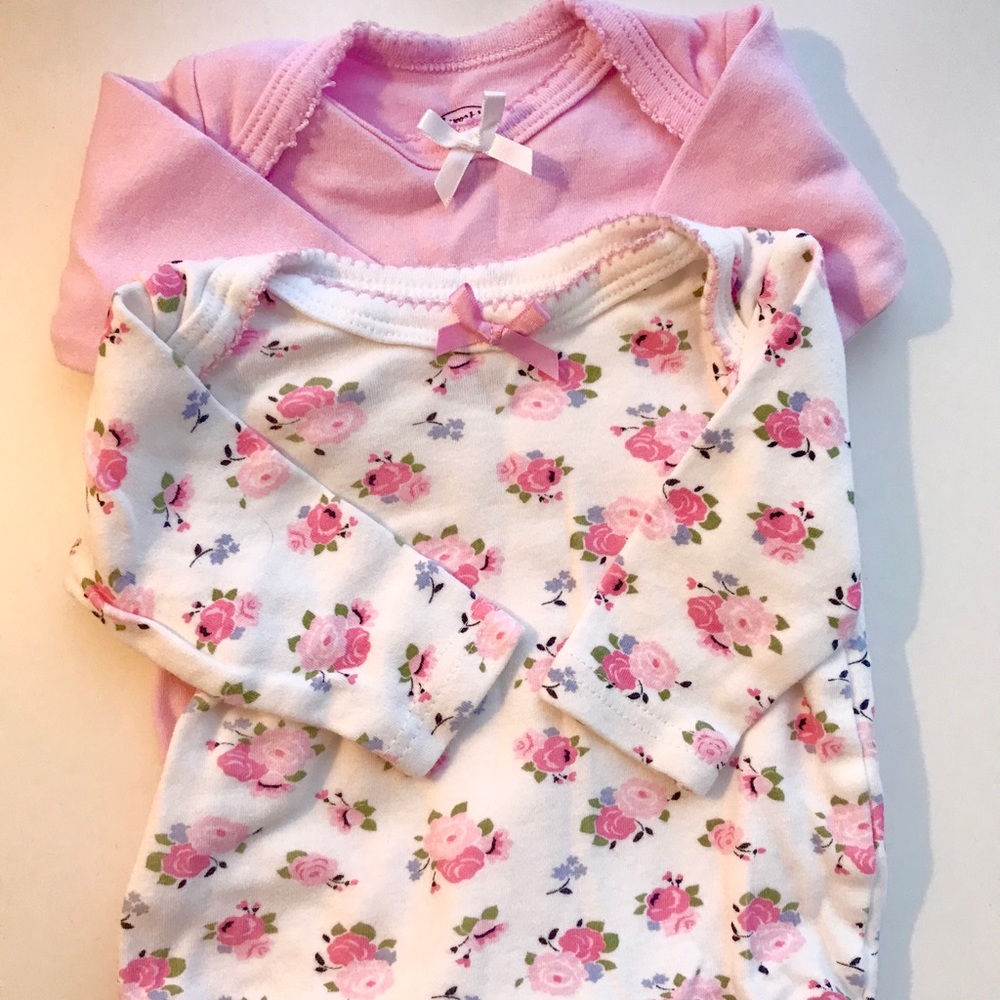 4 cute pink & white onesies